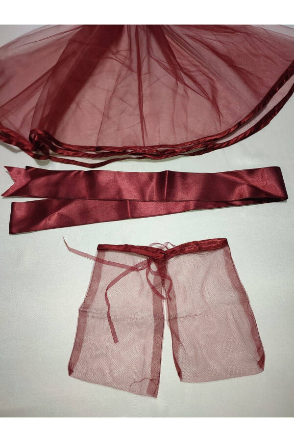 Kına Special Veil Set with Beaded Burgundy Bridal and Fabric Groom Kına Cover, Gloves and Belt - 12
