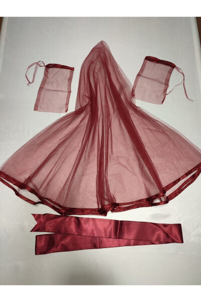 Kına Special Veil Set with Beaded Burgundy Bridal and Fabric Groom Kına Cover, Gloves and Belt - 16