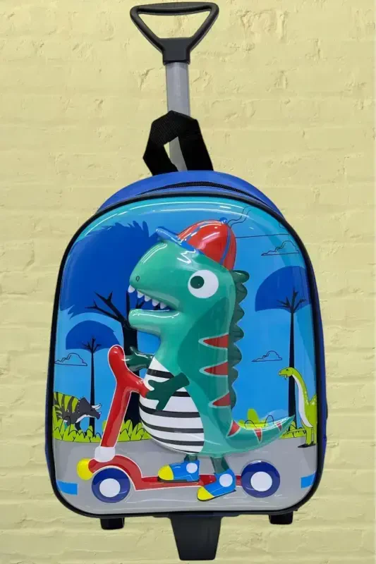 Kindergarten Creche Wheeled Dinosaur Character 5d Embossed 2-6 Age Backpack and School Bag-Green - Modazone