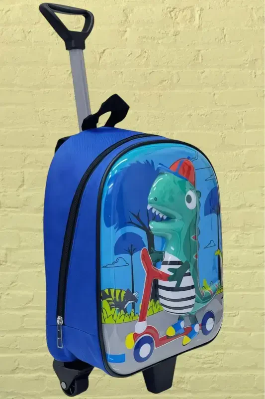 Kindergarten Creche Wheeled Dinosaur Character 5d Embossed 2-6 Age Backpack and School Bag-Green - 3