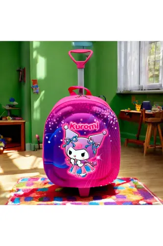 Kindergarten Nursery Children's Suitcase Backpack Wheeled Trolley-Kuromi - 5