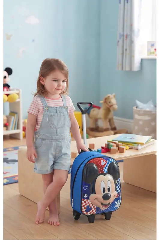 Kindergarten Nursery Kids Suitcase Backpack Trolley Wheeled - Blue Cute Mouse - 1