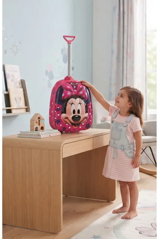 Kindergarten Nursery Kids Suitcase Backpack Trolley Wheeled - Pink Cute Mouse - 3