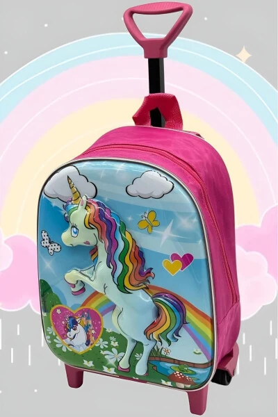 Kindergarten Nursery Pull-Along Unicorn Pony Horse Printed 3-6 Years 3d Embossed Back School Bag - 8