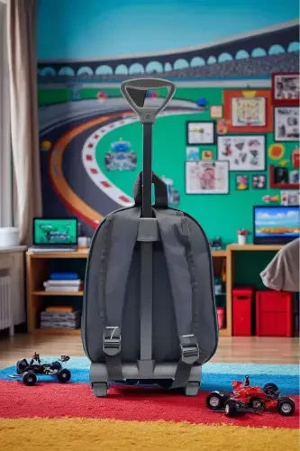 Kindergarten Nursery School Children Suitcase Backpack Wheeled Trolley-Black - 3