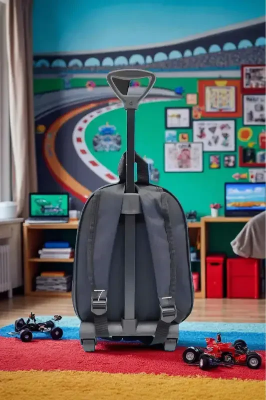 Kindergarten Nursery School Children Suitcase Backpack Wheeled Trolley-Black - 3