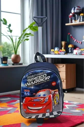 Kindergarten Nursery School Children Suitcase Backpack Wheeled Trolley-Black - 5