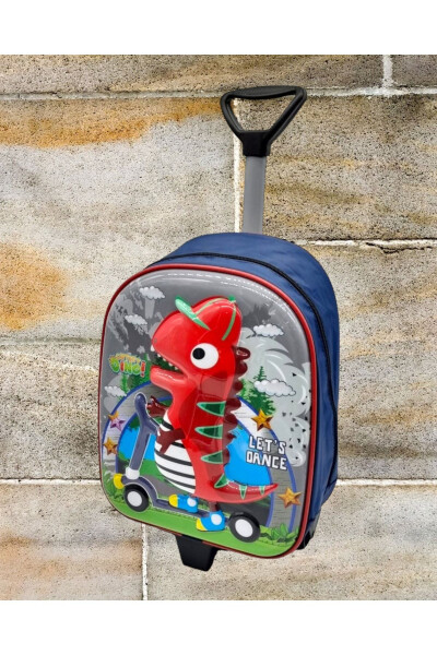 Kindergarten Nursery Wheeled Dino Character 5d Embossed Print 2-6 Years Backpack School Bag - 3