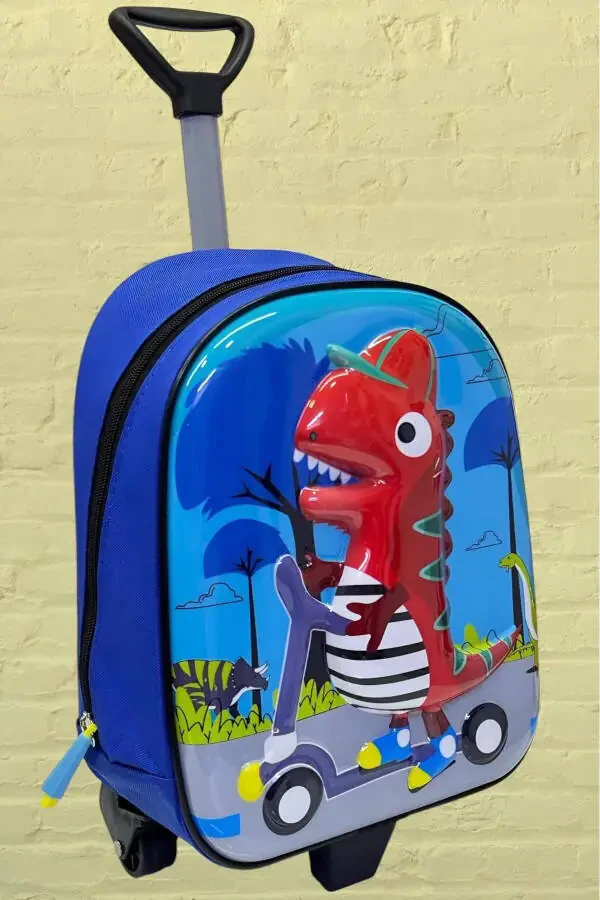 Kindergarten Nursery Wheeled Dino Character 5d Embossed Print 2-6 Years Backpack School Bag - 2
