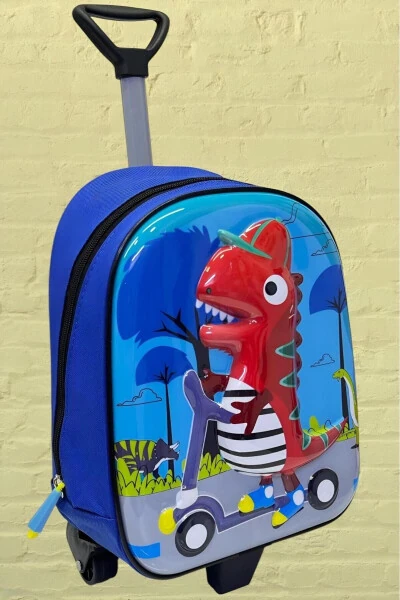 Kindergarten Nursery Wheeled Dino Character 5d Embossed Print 2-6 Years Backpack School Bag - 8