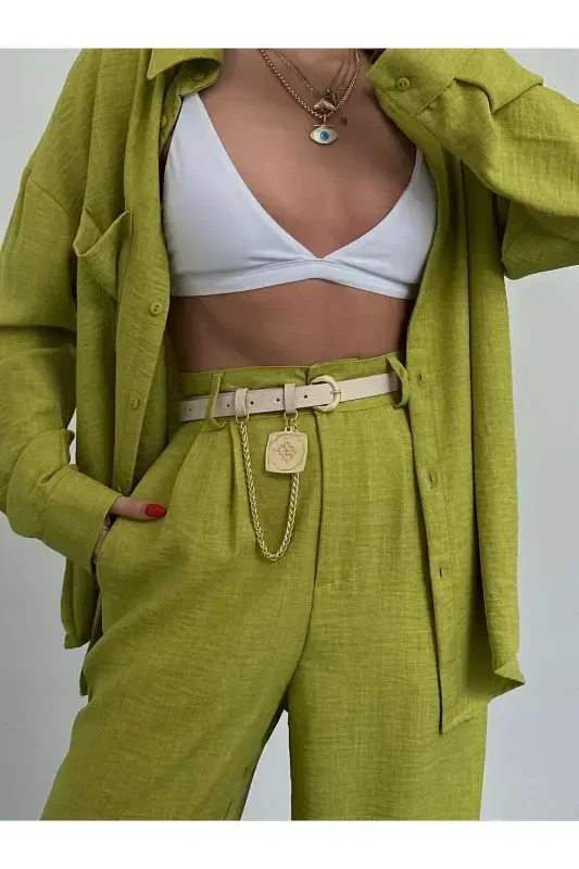 King Chain Medallion Detailed Women's Pants Belt, Jacket Belt, Dress Belt, Shirt Belt-BEIGE - FIORI