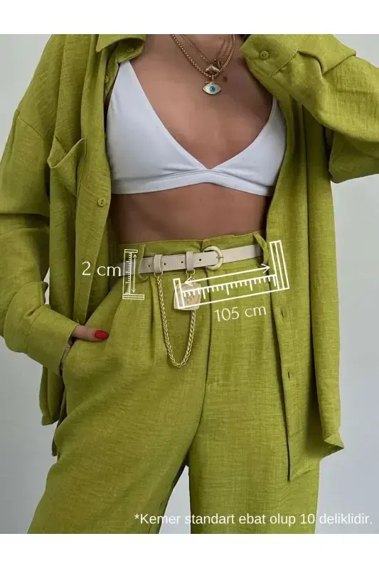 King Chain Medallion Detailed Women's Pants Belt, Jacket Belt, Dress Belt, Shirt Belt-BEIGE - 2