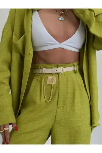 King Chain Medallion Detailed Women's Pants Belt, Jacket Belt, Dress Belt, Shirt Belt-BEIGE - 4