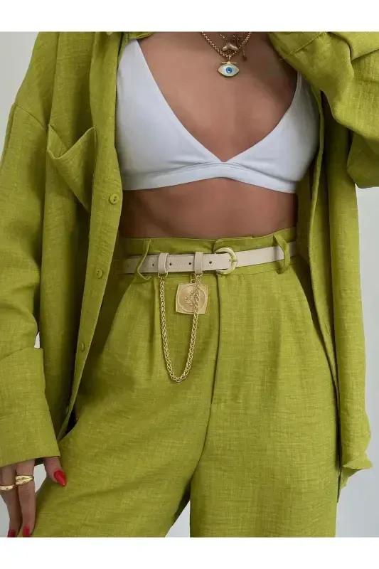 King Chain Medallion Detailed Women's Pants Belt, Jacket Belt, Dress Belt, Shirt Belt-BEIGE - 4