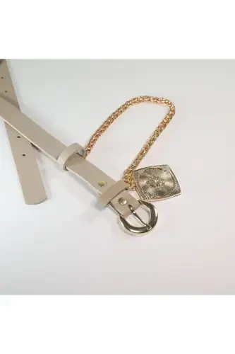 King Chain Medallion Detailed Women's Pants Belt, Jacket Belt, Dress Belt, Shirt Belt-BEIGE - 5