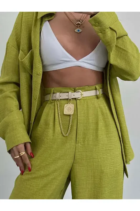 King Chain Medallion Detailed Women's Pants Belt, Jacket Belt, Dress Belt, Shirt Belt-BEIGE - 6