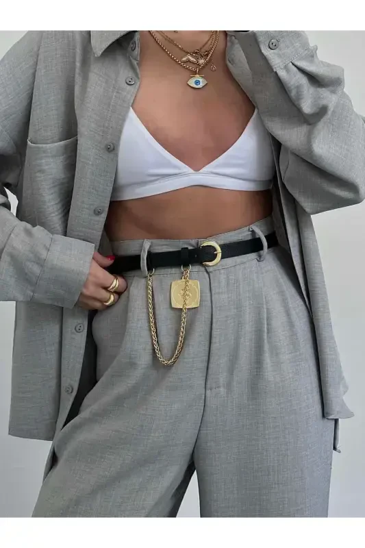 King Chain Medallion Detailed Women's Trousers Belt, Jacket Belt, Dress Belt, Shirt Belt - FIORI