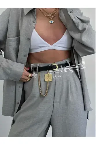 King Chain Medallion Detailed Women's Trousers Belt, Jacket Belt, Dress Belt, Shirt Belt - 5