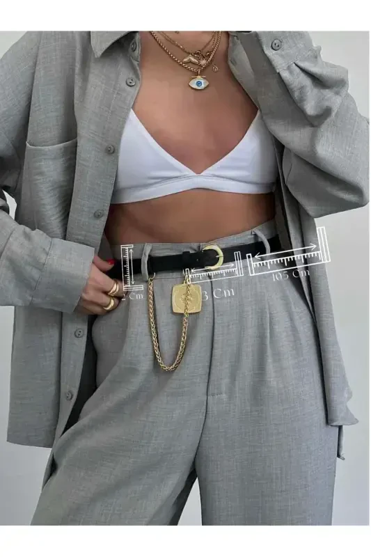 King Chain Medallion Detailed Women's Trousers Belt, Jacket Belt, Dress Belt, Shirt Belt - 5