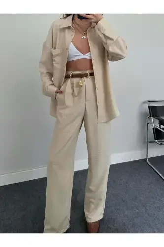 King Chained Medallion Detailed Women's Pants Belt, Jacket Belt, Dress Belt, Shirt Belt-TAN - 4