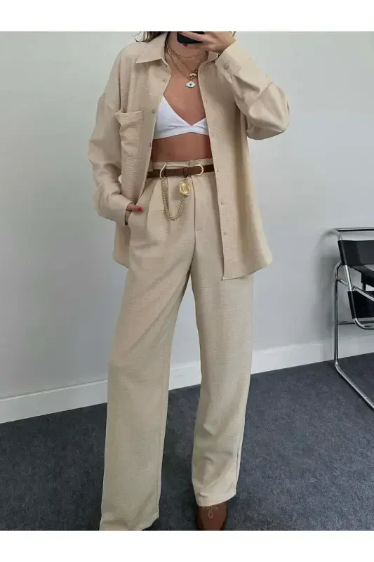 King Chained Medallion Detailed Women's Pants Belt, Jacket Belt, Dress Belt, Shirt Belt-TAN - 4