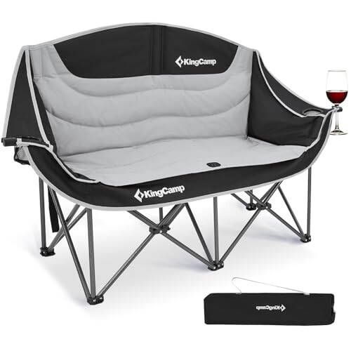 KingCamp Double Camping Chair Oversized Loveseat Camping Couch Heavy Duty Outdoor Folding Chair with Cup Holder Wine Glass Holder Support 440 lbs for Outside Picnic Beach Travel Black - 5