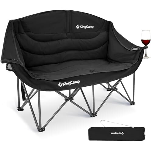 KingCamp Double Camping Chair Oversized Loveseat Camping Couch Heavy Duty Outdoor Folding Chair with Cup Holder Wine Glass Holder Support 550 lbs for Outside Picnic Beach Travel Deep Black - 5