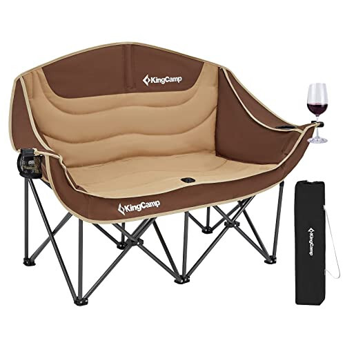 KingCamp Double Camping Chair, Oversized Loveseat, Camping Couch, Heavy Duty Outdoor Folding Chair with Cup Holder, Wine Glass Holder, Supports 440 lbs, for Outside Picnic Beach Travel Coffee - 1