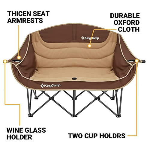 KingCamp Double Camping Chair, Oversized Loveseat, Camping Couch, Heavy Duty Outdoor Folding Chair with Cup Holder, Wine Glass Holder, Supports 440 lbs, for Outside Picnic Beach Travel Coffee - 4