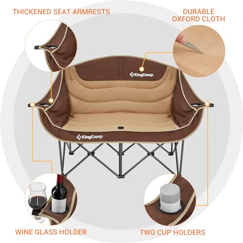 KingCamp Double Camping Chair, Oversized Loveseat, Camping Couch, Heavy Duty Outdoor Folding Chair with Cup Holder, Wine Glass Holder, Supports 440 lbs, for Outside Picnic Beach Travel Coffee - 6