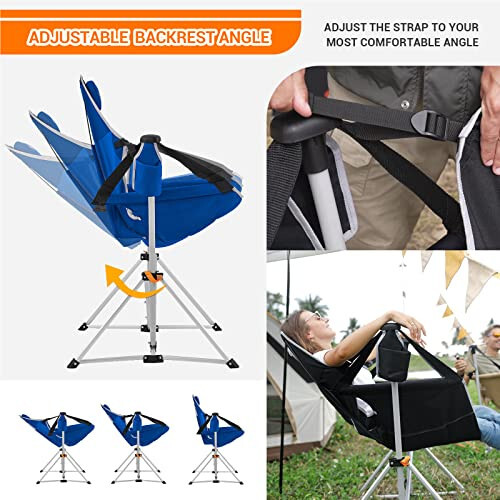 KingCamp Hammock Camping Chair, Aluminum Alloy Adjustable Back Swinging Chair, Folding Rocking Chair with Pillow Cup Holder, Recliner for Outdoor Travel Sports Games Lawn Concerts Backyard - 8