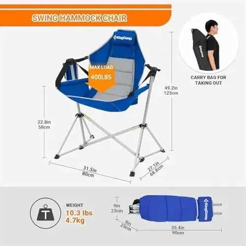 KingCamp Hammock Camping Chair, Swinging Portable Folding Camp Chairs for Adults Max 400lbs Heavy Duty Foldable Oversized Rocker with Aluminum Alloy Frame Cup Holder for Outdoor Beach Patio Sport - 3