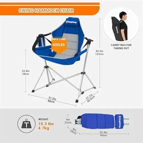 KingCamp Hammock Camping Chair, Swinging Portable Folding Camp Chairs for Adults Max 400lbs Heavy Duty Foldable Oversized Rocker with Aluminum Alloy Frame Cup Holder for Outdoor Beach Patio Sport - 3