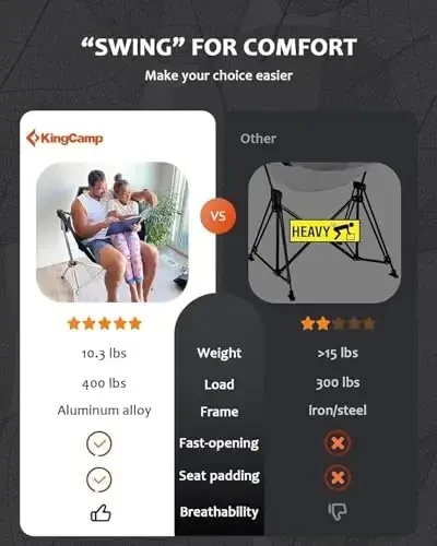 KingCamp Hammock Camping Chair, Swinging Portable Folding Camp Chairs for Adults Max 400lbs Heavy Duty Foldable Oversized Rocker with Aluminum Alloy Frame Cup Holder for Outdoor Beach Patio Sport - 6