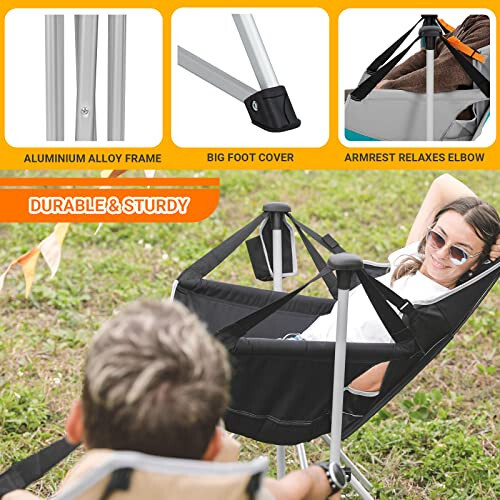 KingCamp Hammock Camping Chair, Aluminum Alloy Adjustable Back Swinging Chair, Folding Rocking Chair with Pillow Cup Holder, Recliner for Outdoor Travel Sports Games Lawn Concerts Backyard - 12