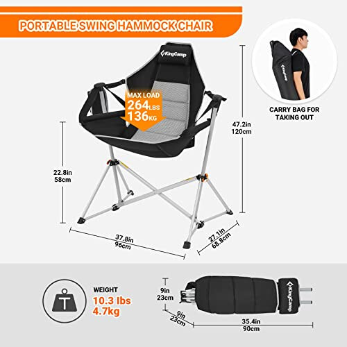 KingCamp Hammock Camping Chair, Aluminum Alloy Adjustable Back Swinging Chair, Folding Rocking Chair with Pillow Cup Holder, Recliner for Outdoor Travel Sports Games Lawn Concerts Backyard - 3