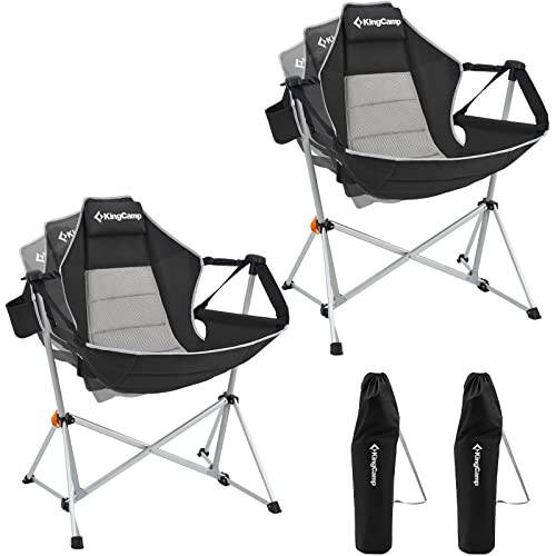 KingCamp Hammock Camping Chair, Aluminum Alloy Adjustable Back Swinging Chair, Folding Rocking Chair with Pillow Cup Holder, Recliner for Outdoor Travel Sports Games Lawn Concerts Backyard - 1