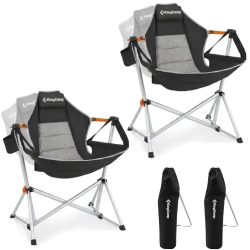 KingCamp Hammock Camping Chair, Aluminum Alloy Adjustable Back Swinging Chair, Folding Rocking Chair with Pillow Cup Holder, Recliner for Outdoor Travel Sports Games Lawn Concerts Backyard - 1