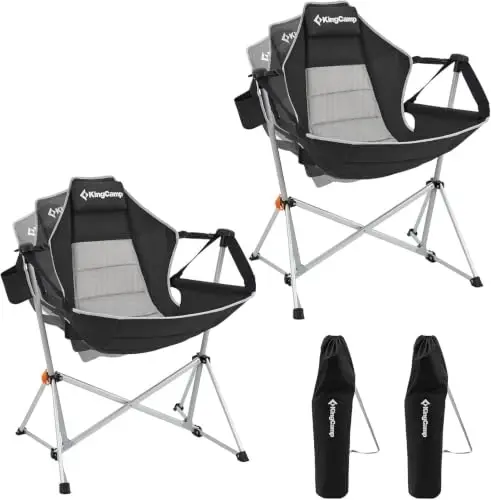 KingCamp Hammock Camping Chair, Aluminum Alloy Adjustable Back Swinging Chair, Folding Rocking Chair with Pillow Cup Holder, Recliner for Outdoor Travel Sports Games Lawn Concerts Backyard - 1