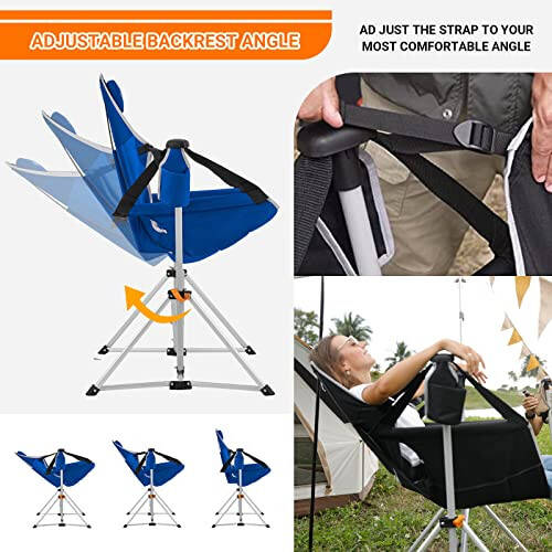 KingCamp Hammock Camping Chair, Aluminum Alloy Adjustable Back Swinging Chair, Folding Rocking Chair with Pillow Cup Holder, Recliner for Outdoor Travel Sports Games Lawn Concerts Backyard - 11