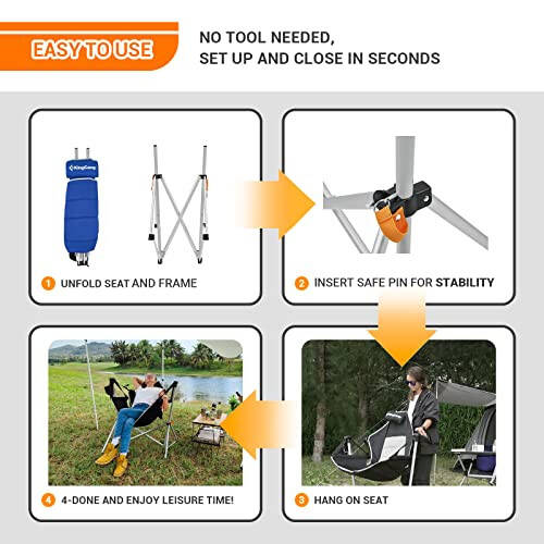 KingCamp Hammock Camping Chair, Aluminum Alloy Adjustable Back Swinging Chair, Folding Rocking Chair with Pillow Cup Holder, Recliner for Outdoor Travel Sports Games Lawn Concerts Backyard - 14