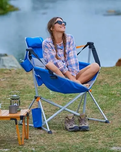 KingCamp Hammock Camping Chair, Aluminum Alloy Adjustable Back Swinging Chair, Folding Rocking Chair with Pillow Cup Holder, Recliner for Outdoor Travel Sports Games Lawn Concerts Backyard - 2