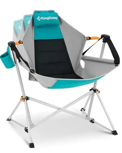 KingCamp Hammock Camping Chair, Aluminum Alloy Adjustable Back Swinging Chair, Folding Rocking Chair with Pillow Cup Holder, Recliner for Outdoor Travel Sports Games Lawn Concerts Backyard 