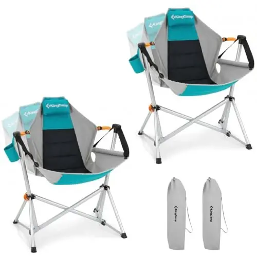 KingCamp Hammock Camping Chair, kattalanadigan tebranuvchi stul, kattalar uchun portativ, 400 funtgacha yuk ko‘taradi, sozlanishi suyanchiq, alyuminiy korpus, ochiq havo, bog‘ va plyaj uchun mo‘ljallangan. - KINGCAMP