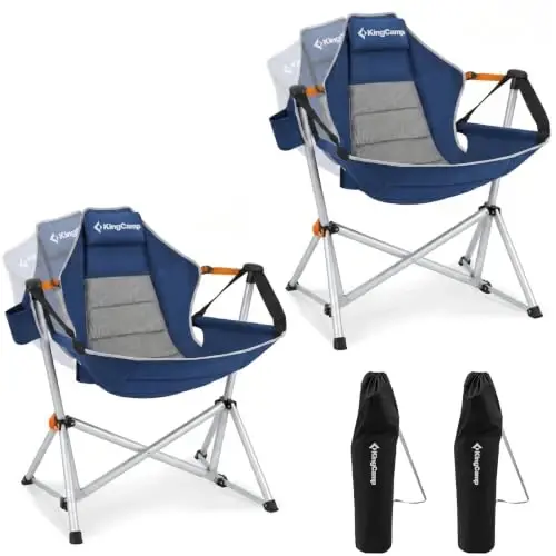 KingCamp Hammock Camping Chair, kattalar uchun tebranadigan portativ lager stullari, 400 funtgacha (181 kg) yuk ko'taruvchi, sozlanishi yotish holati va alyuminiy korpusli, ochiq havo, hovli, plyaj va sport uchun mo'ljallangan yig'ma stul. - KINGCAMP