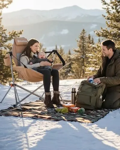 KingCamp Hammock Camping Chair, Kattalar uchun tebranadigan portativ yig'iladigan lager stullari Maks 440 funt yuk ko'taruvchanligi yuqori bo'lgan, alyuminiy qotishma ramkali, tashqi plyaj ayvonchasi sporti uchun stakan ushlagichli katta o'lchamli bukiladigan kreslo - KINGCAMP