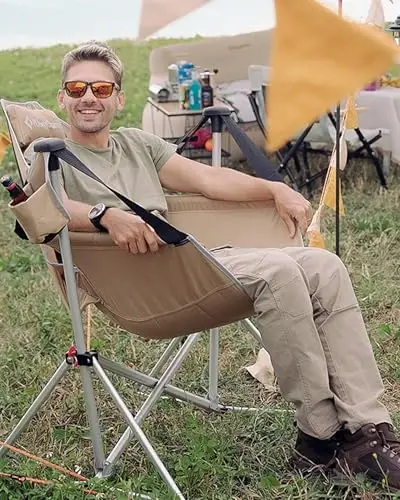 KingCamp Hammock Camping Chair, Kattalar uchun tebranadigan portativ yig'iladigan lager stullari Maks 440 funt yuk ko'taruvchanligi yuqori bo'lgan, alyuminiy qotishma ramkali, tashqi plyaj ayvonchasi sporti uchun stakan ushlagichli katta o'lchamli bukiladigan kreslo - 3