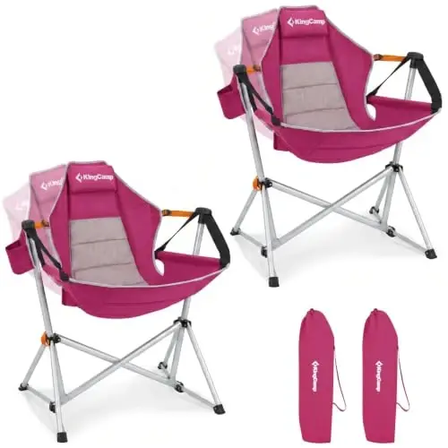 KingCamp Hammock Camping Chair, Swinging Portable Camp Chairs for Adults, 400lbs Heavy Duty Oversized Folding Rocking Chair with Adjustable Recline, Aluminum Alloy Frame for Outdoor Patio Beach Sport - 1