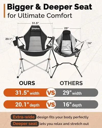 KingCamp Hammock Camping Chair, Swinging Portable Camp Chairs for Adults, 400lbs Heavy Duty Oversized Folding Rocking Chair with Adjustable Recline, Aluminum Alloy Frame for Outdoor Patio Beach Sport - 5