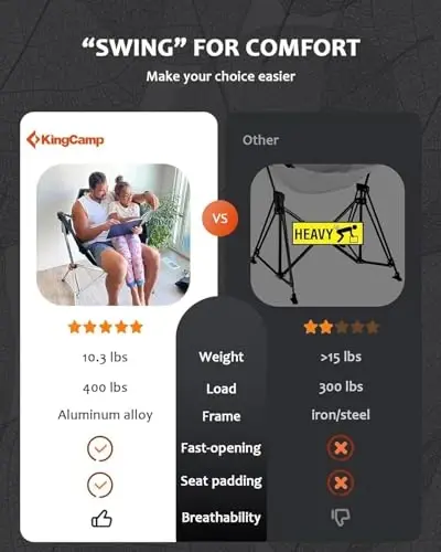 KingCamp Hammock Camping Chair, Swinging Portable Folding Camp Chairs for Adults Max 400lbs Heavy Duty Foldable Oversized Rocker with Aluminum Alloy Frame Cup Holder for Outdoor Beach Patio Sport - 5